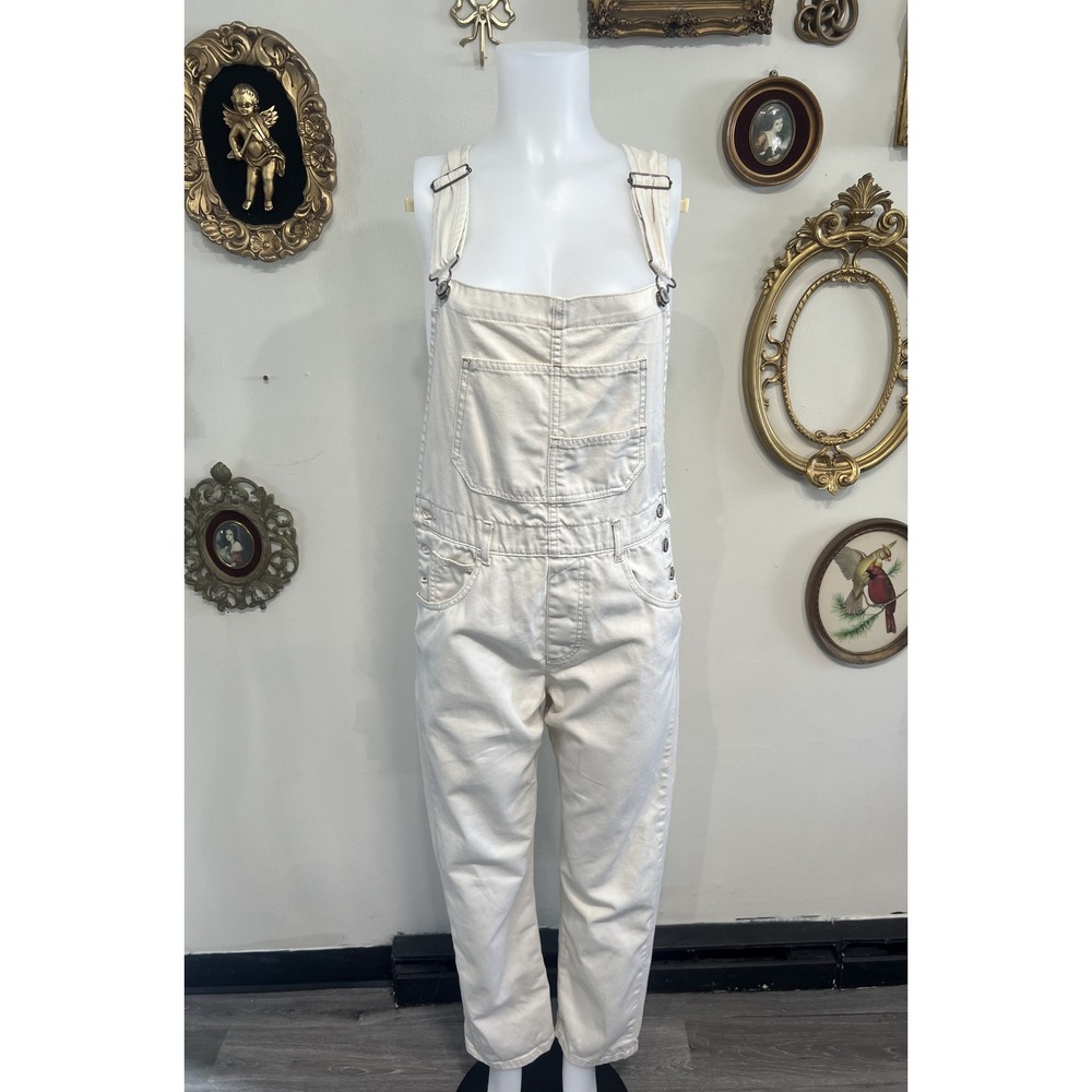 Free People We The Free Cream Off-White Denim Utility Overalls Size S